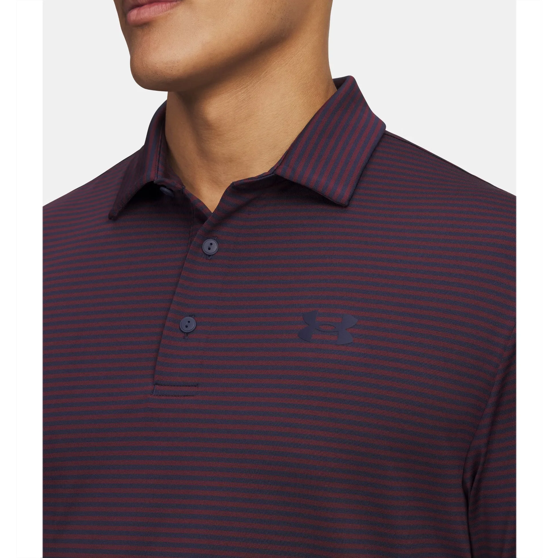 Under Armour Playoff 3.0 Stripe Polo Golf Shirt - Midnight Navy/Dark Maroon Easy Fit Relaxed Style