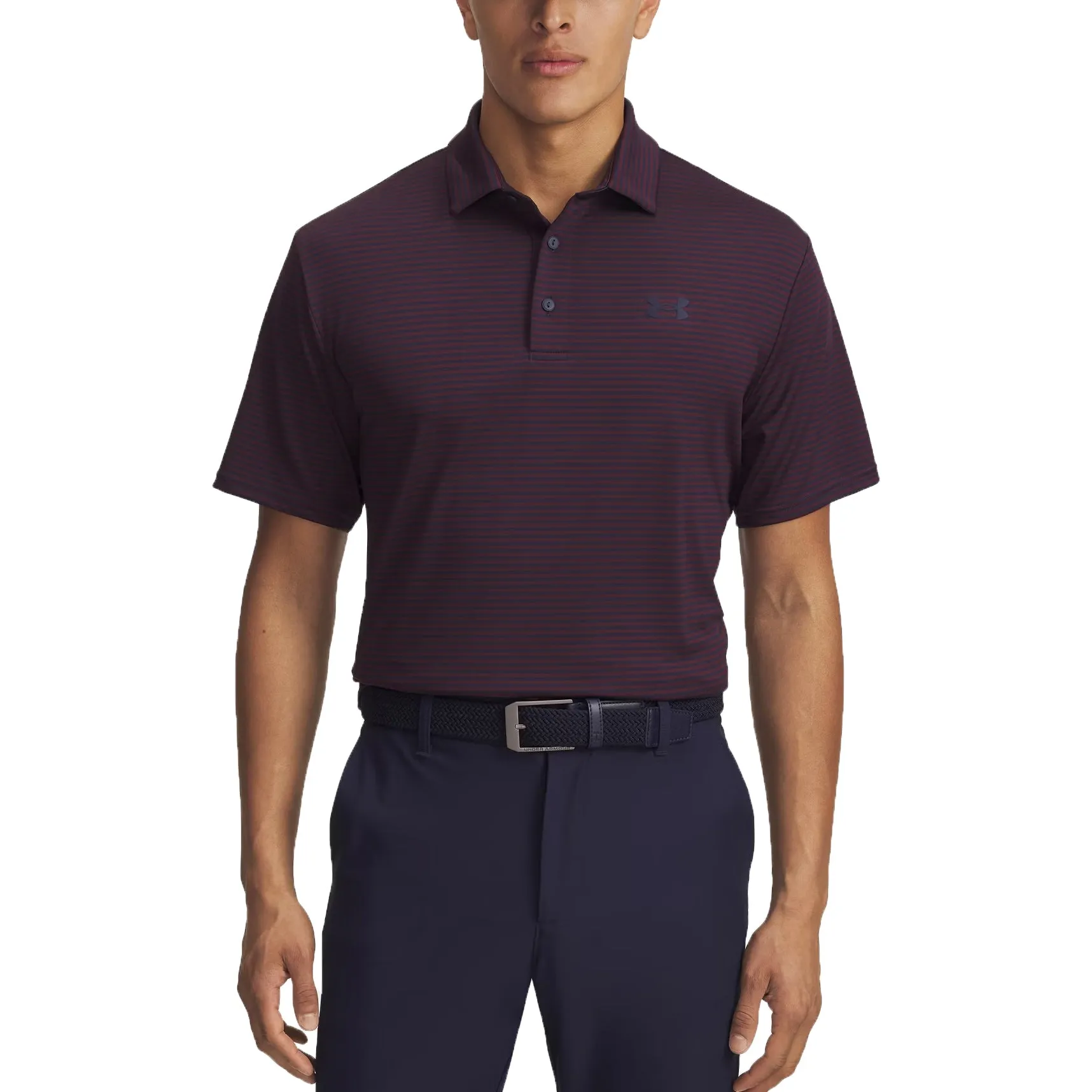 Fit All Sizes premium design Under Armour Playoff 3.0 Stripe Polo Golf Shirt - Midnight Navy/Dark Maroon
