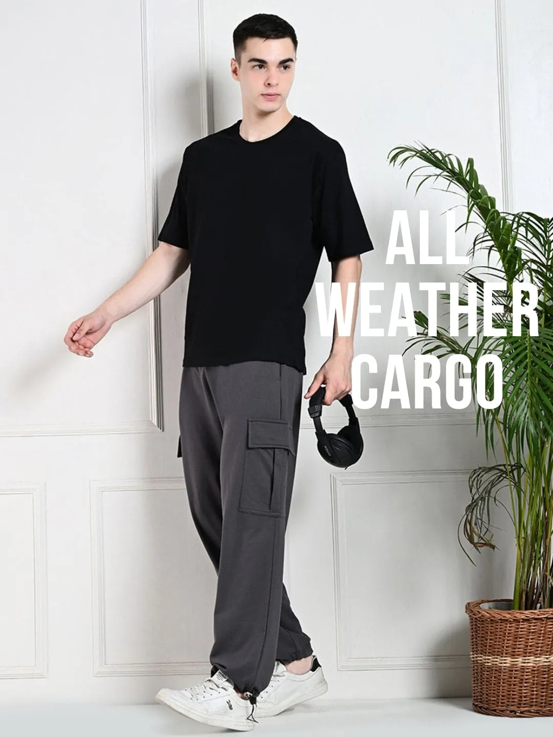 All-Weather Cargo Jogger with Pockets - Charcoal Organic Cotton Blend Soft Lines