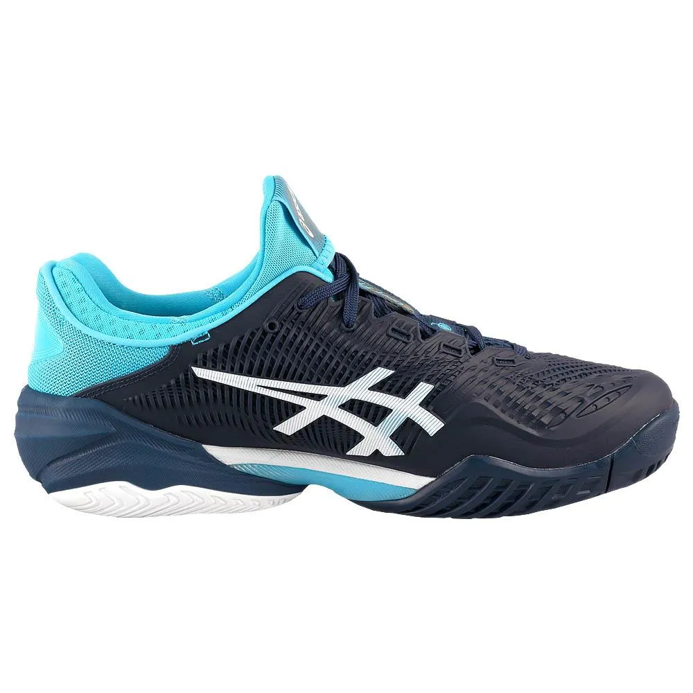 Zero Drop Design Dynamic Flex Grooves Asics Men's Court FF 3 Novak - Blue Expanse/White