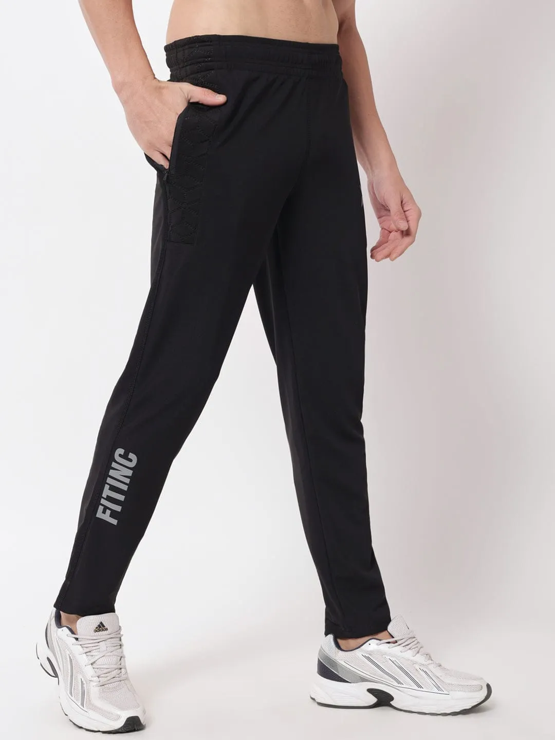 High Density Weave Stay Flexible Textured Slim Fit Track Pant - Black