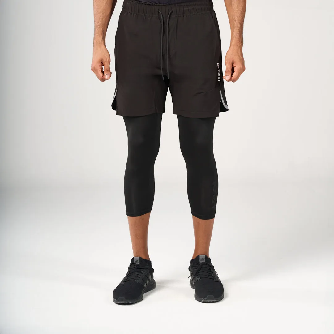 Water Repellent Finish ?2 in 1 Long Inner Shorts - Black