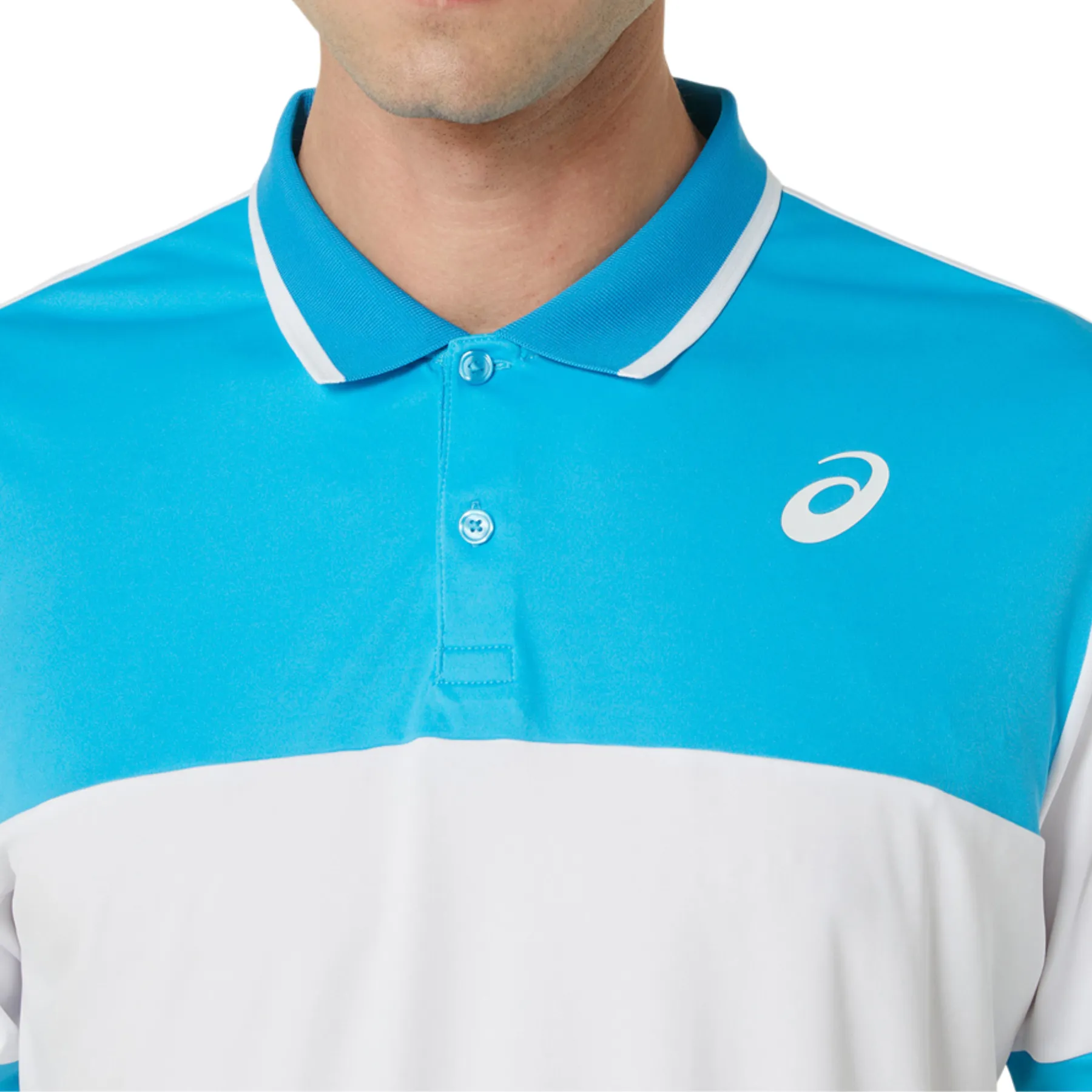 Asics Court Polo Men Tennis Shirt - Brilliant White/Digital Aqua Classic Layering