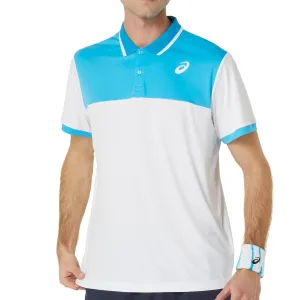 QuickDry Basic Piece Asics Court Polo Men Tennis Shirt - Brilliant White/Digital Aqua