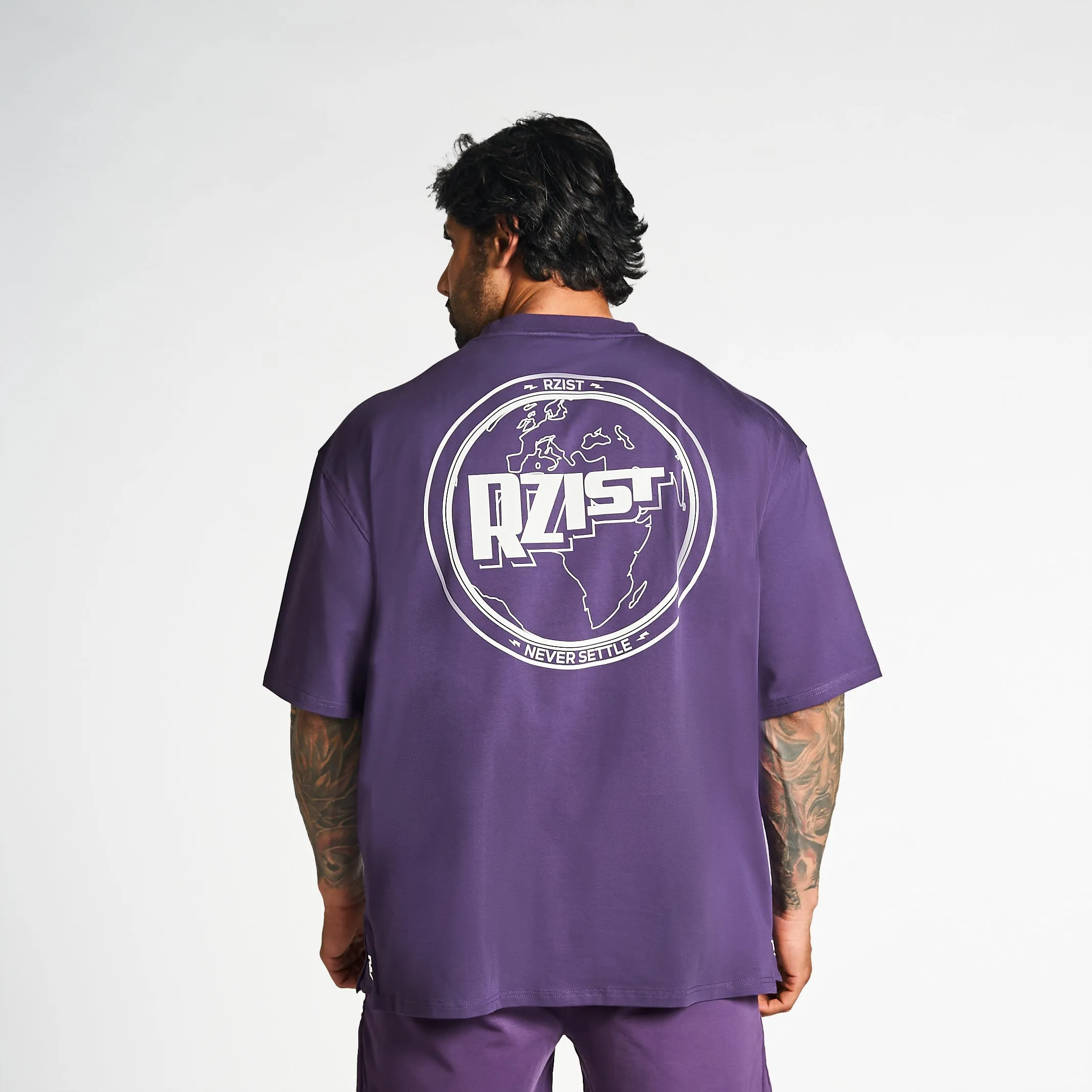 Never Settle Oversized Drop-Shoulder Tee - Purple Tear Resistant