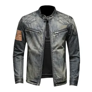 ElasticCuffDesign West Louis? American Style Casual Zipper Jeans Jacket