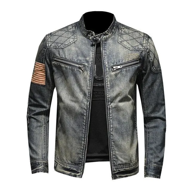 ElasticCuffDesign West Louis? American Style Casual Zipper Jeans Jacket