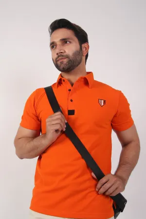 MEN'S POLO BURNT ORANGE FRONT EMB Weekend Wear Double Layer Shoulder
