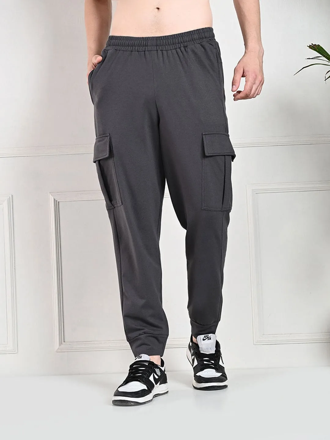 Flat Lock Stitching Utility Cargo Jogger with Pockets - Charcoal