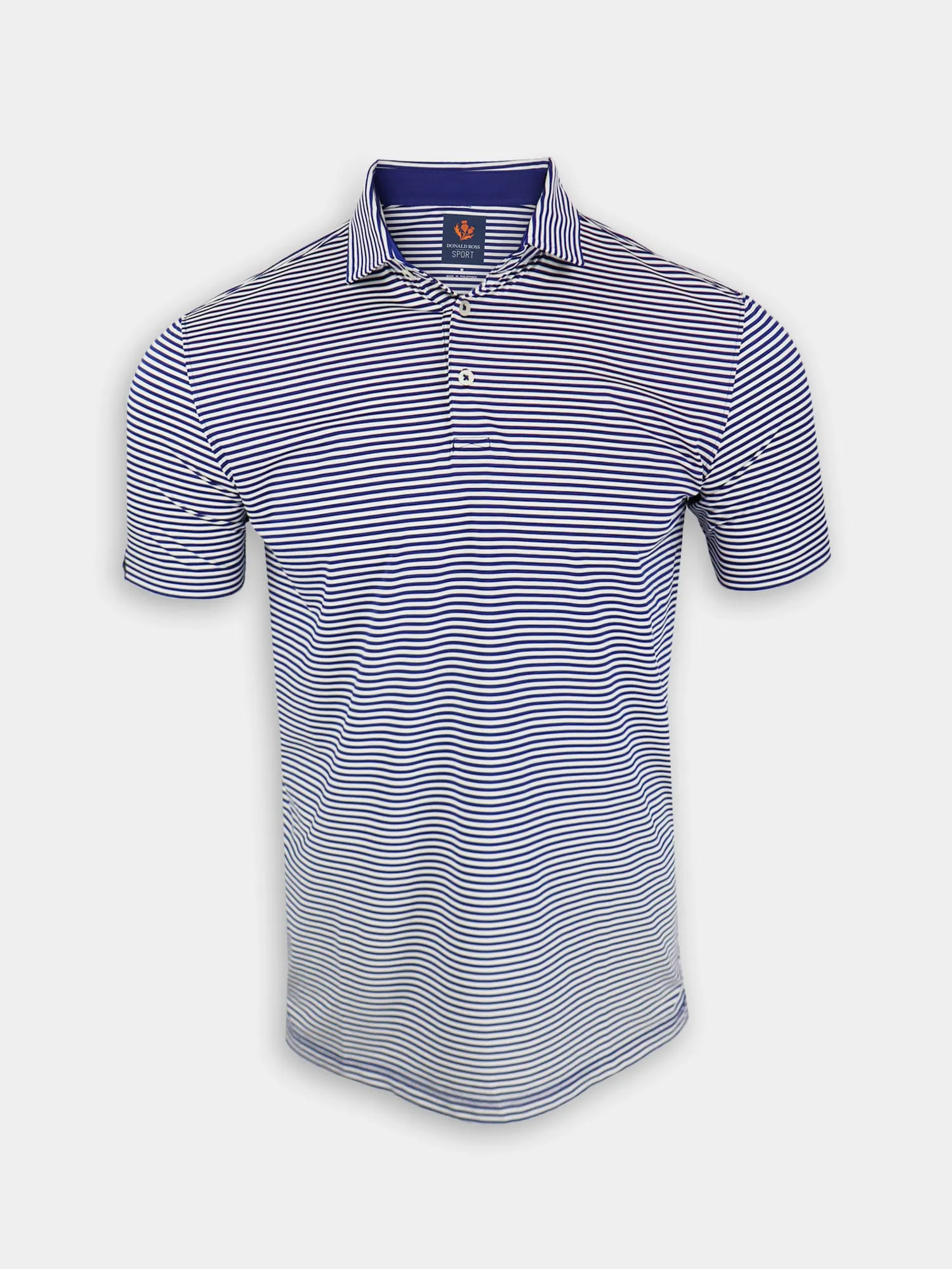 Lightweight Knit Material Donald Ross Mens Owen Feeder Stripe Jersey Sport Fit Polo - ROYAL/CREAM