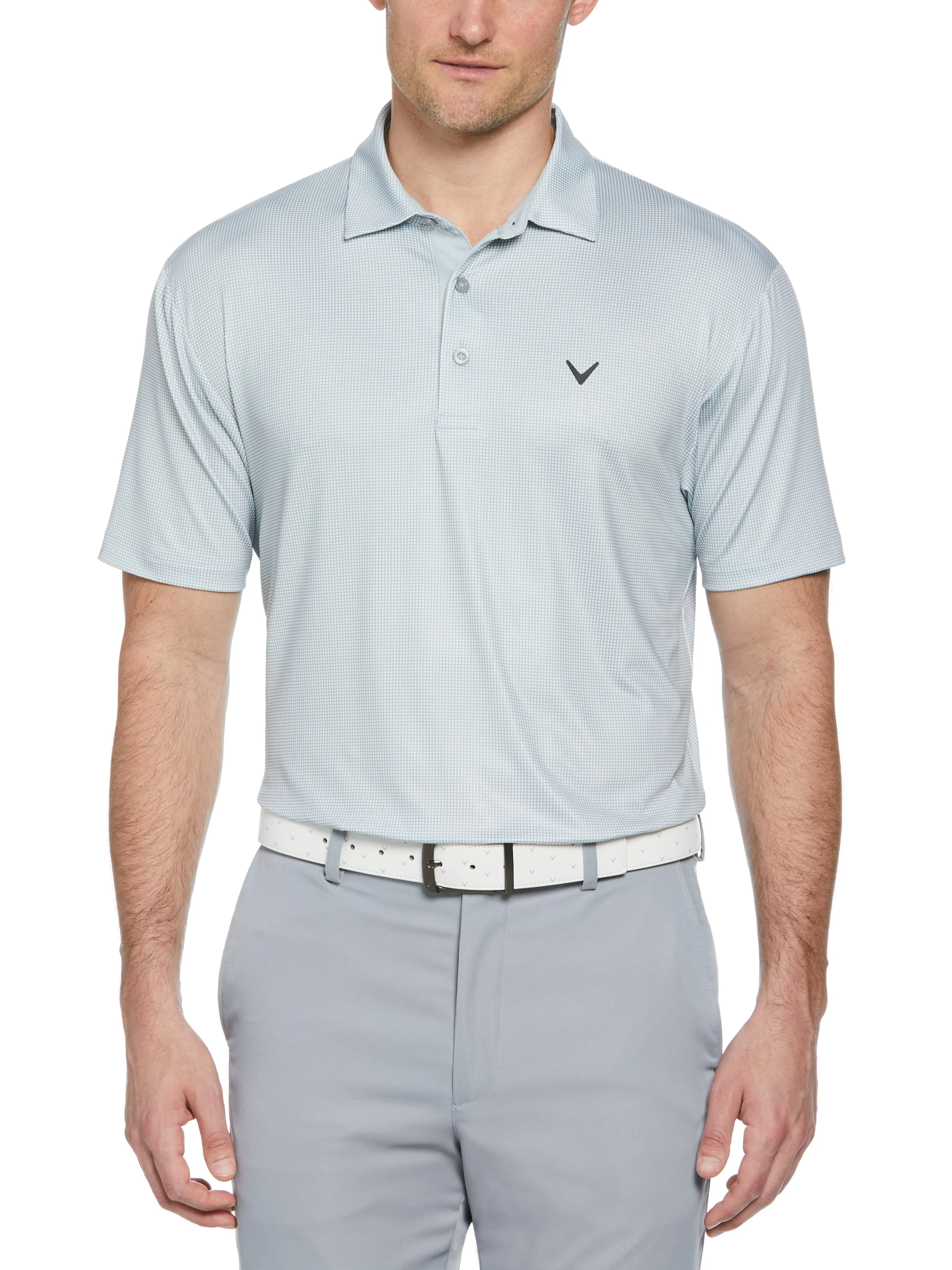 Mens Gingham Print Golf Polo Relaxed Neckline
