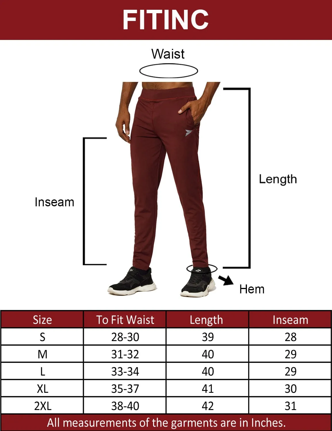Extreme Stretch Slim Fit Track Pant - Maroon Perfect Length Unisex style