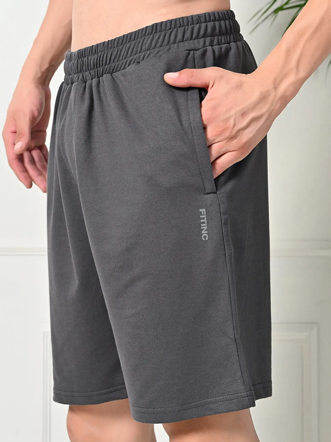 Easy Multi-Pocket Cotton Shorts ?C Charcoal Grey Active Flex Fit Rubberized Waist Grip