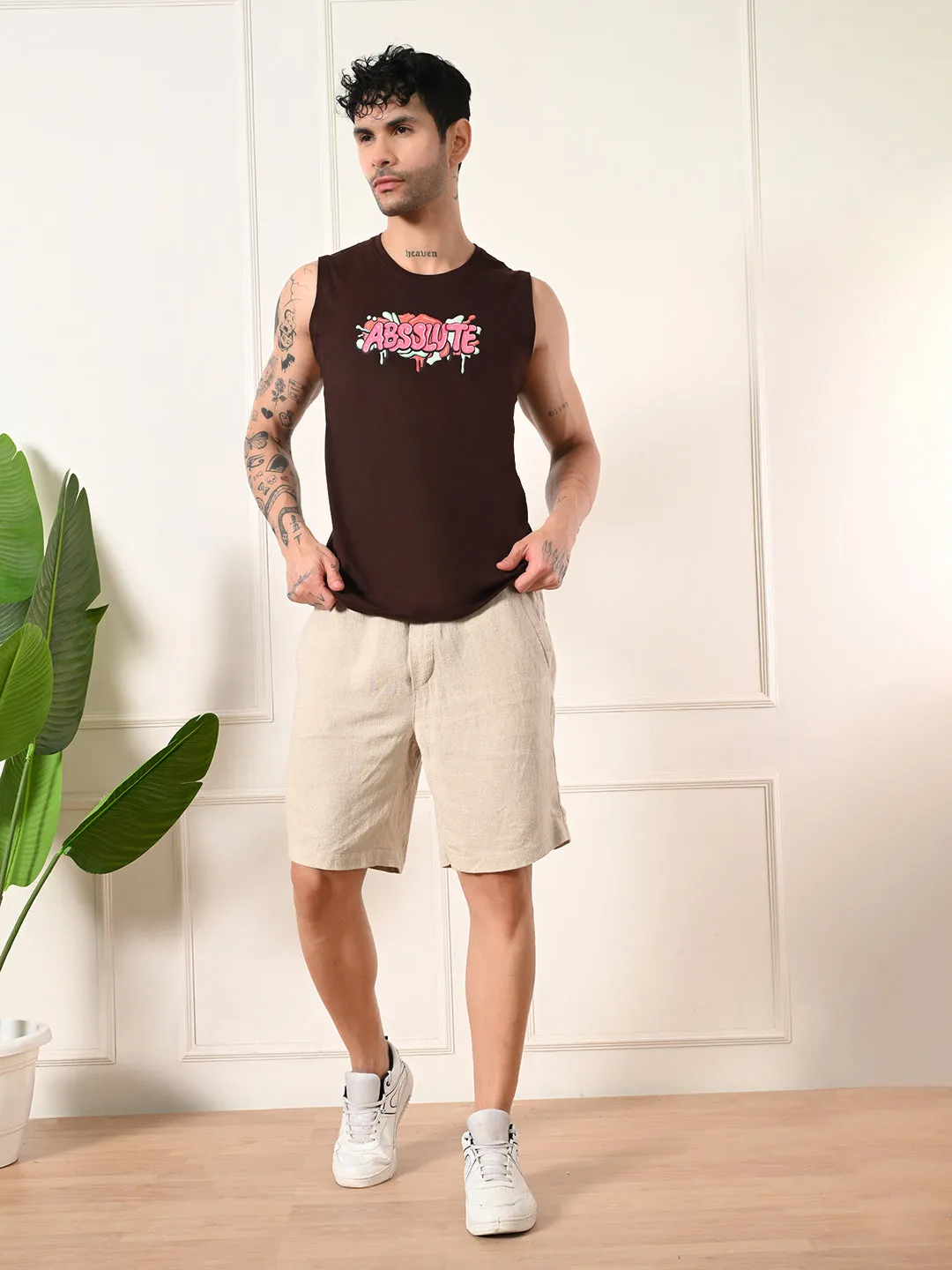 Ergonomic Pattern Fearless Mode Easy-wear Absolute Cotton Sando ?C Coffee