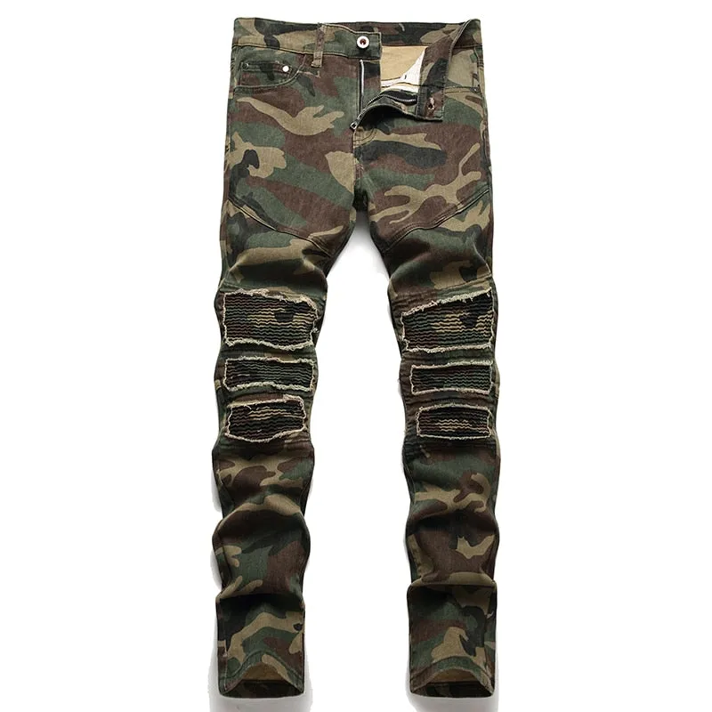 West Louis? Camouflage Soldier Ripped Denim Pants Smart Wardrobe
