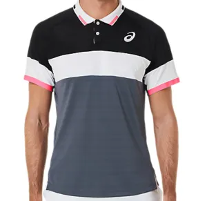 Minimalistic Design Curved Hemline Asics Men Match Polo-Shirt - Black/Carrier Grey