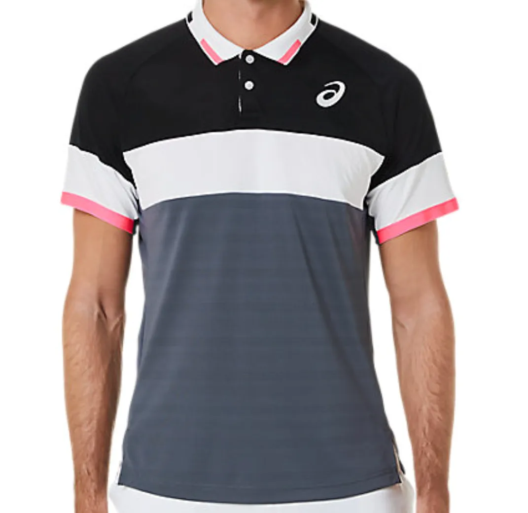 Minimalistic Design Curved Hemline Asics Men Match Polo-Shirt - Black/Carrier Grey