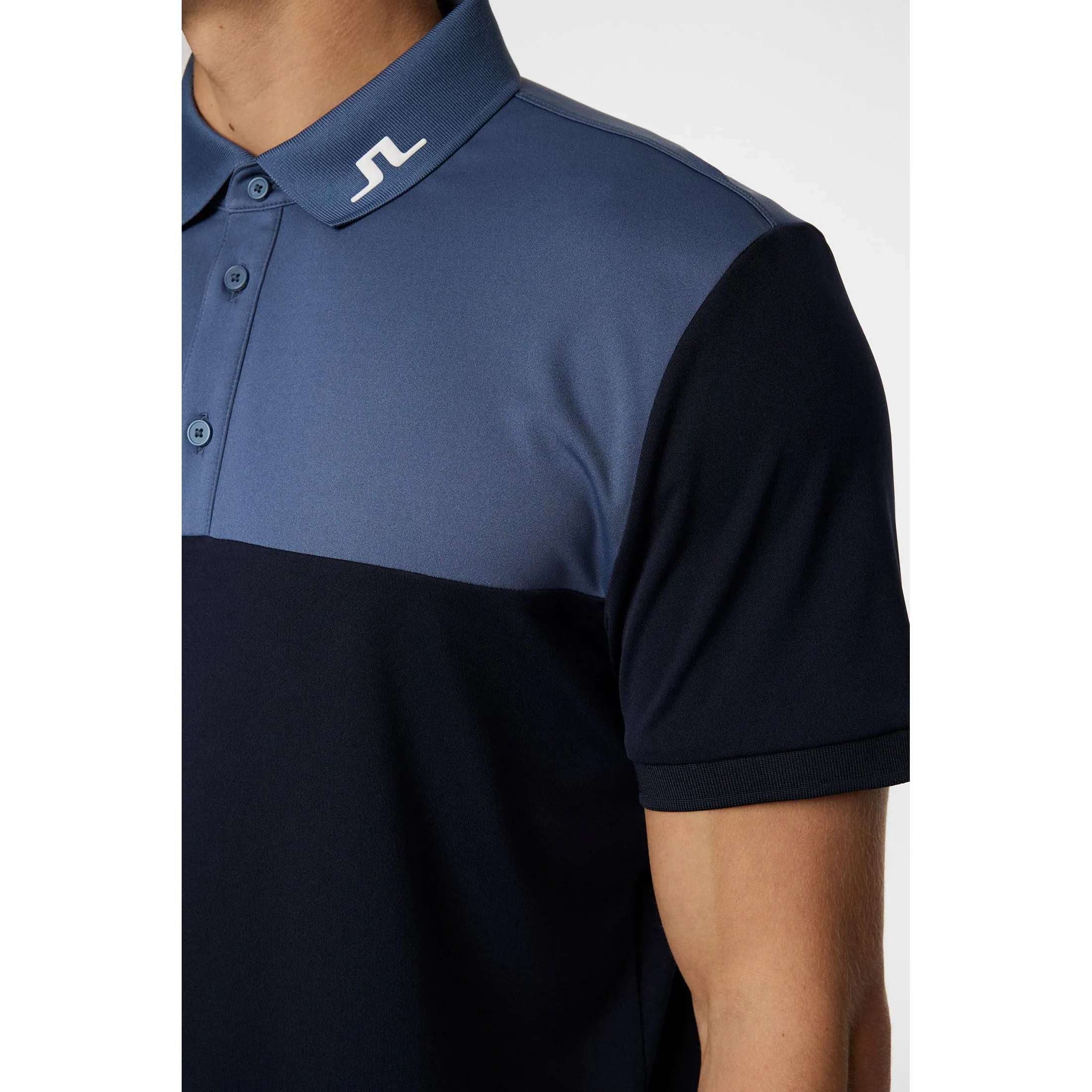 J.Lindeberg Jeff Golf Polo Shirt - JL Navy Light Design MoistureWicking Fabric
