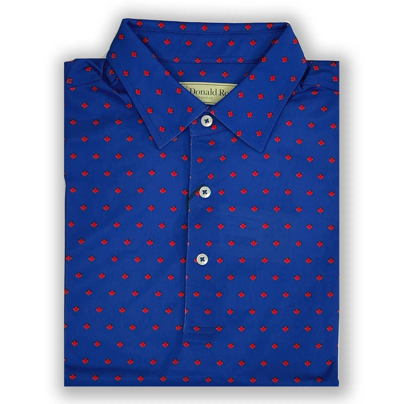 Yarn Dyed Collar Donald Ross Mens Maple Leaf Print Polo Shirt- NAVY/MOROCCO
