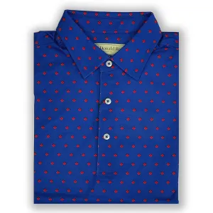 Yarn Dyed Collar Donald Ross Mens Maple Leaf Print Polo Shirt- NAVY/MOROCCO