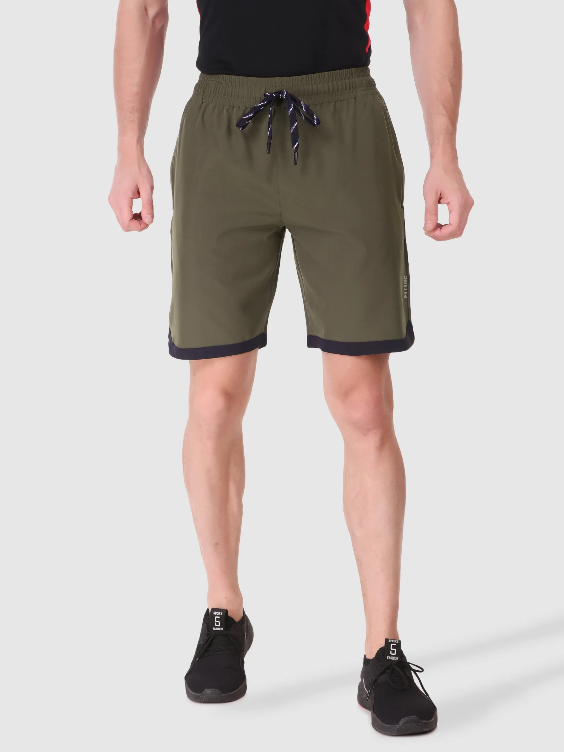 Striped Design Men's Securely Pocketed Active Shorts - Olive