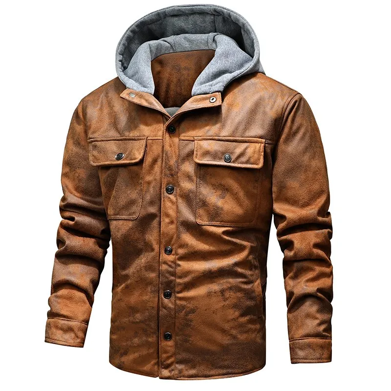 West Louis? Leather Outwear Fleece Jacket TactileStitching