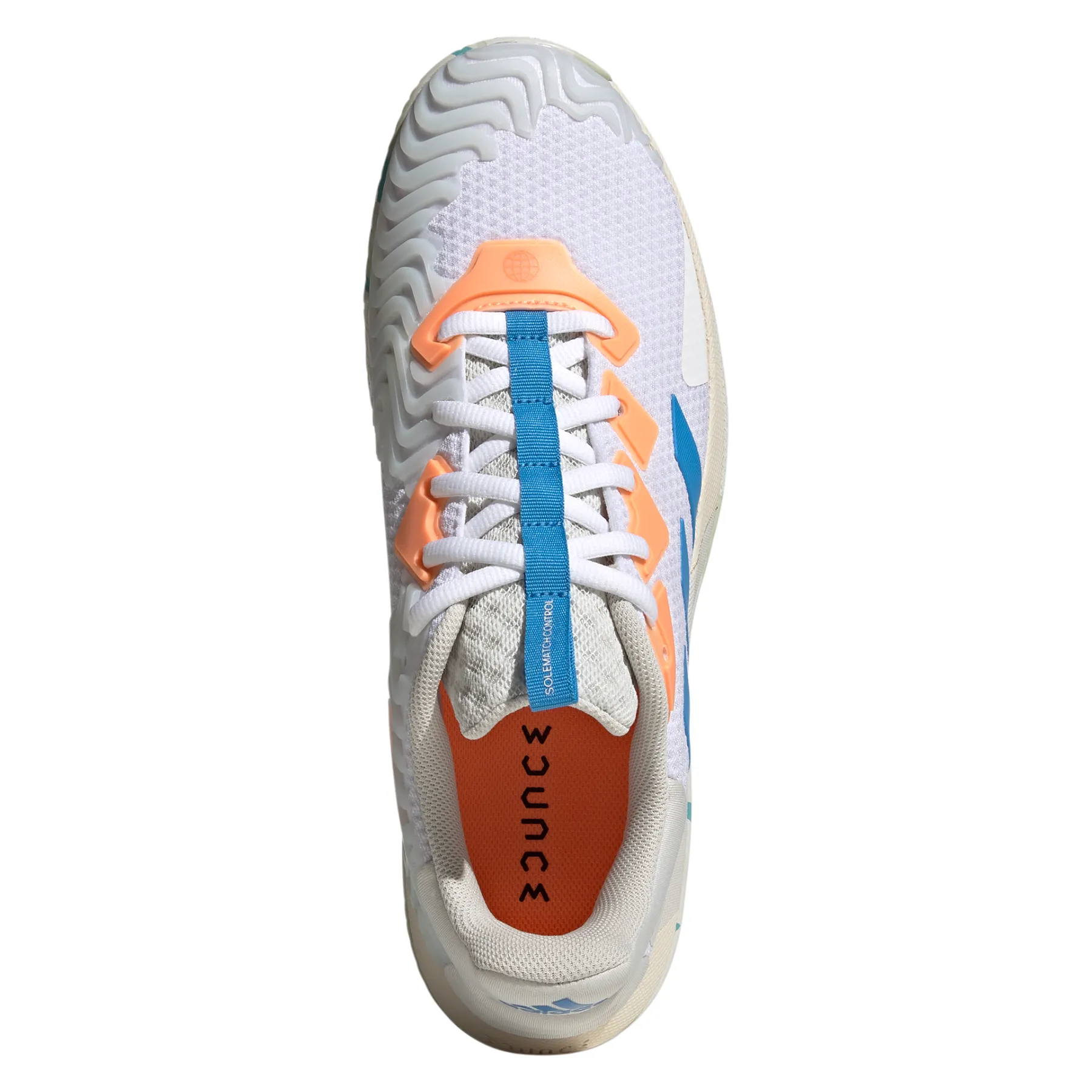 Adidas Performance Sole Match Control Men Tennis Shoes - Cloud White/Pulse Blue/Orbit Grey Lace Up Locking Mechanism