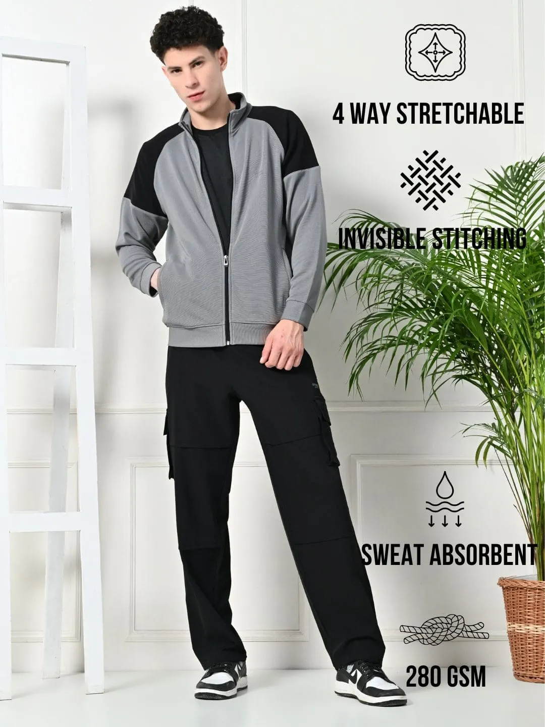 All-Season Grey Durable Jacket Permanent Crease Flexible Apparel