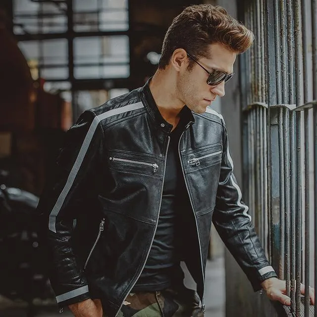 Digital Core Insulated Outerwear West Louis? Genuine Leather Bikers Jacket