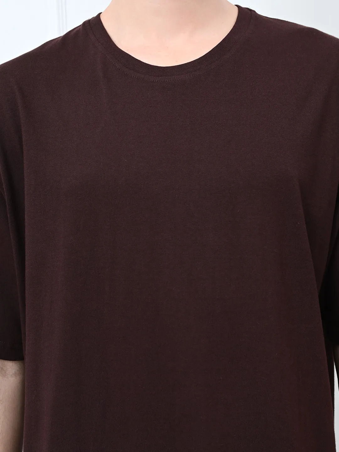 Relaxed Oversized 100% Cotton Solid Tee ?C Coffee Sporty Look Wear Bold Comfort