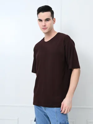 Relaxed Oversized 100% Cotton Solid Tee ?C Coffee Light and Comfortable
