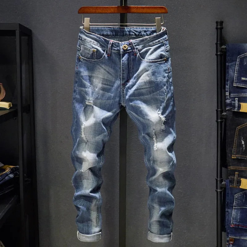 West Louis? Frayed Hip Hop Distressed Casual Denim Jeans Zero Waste Pattern Design