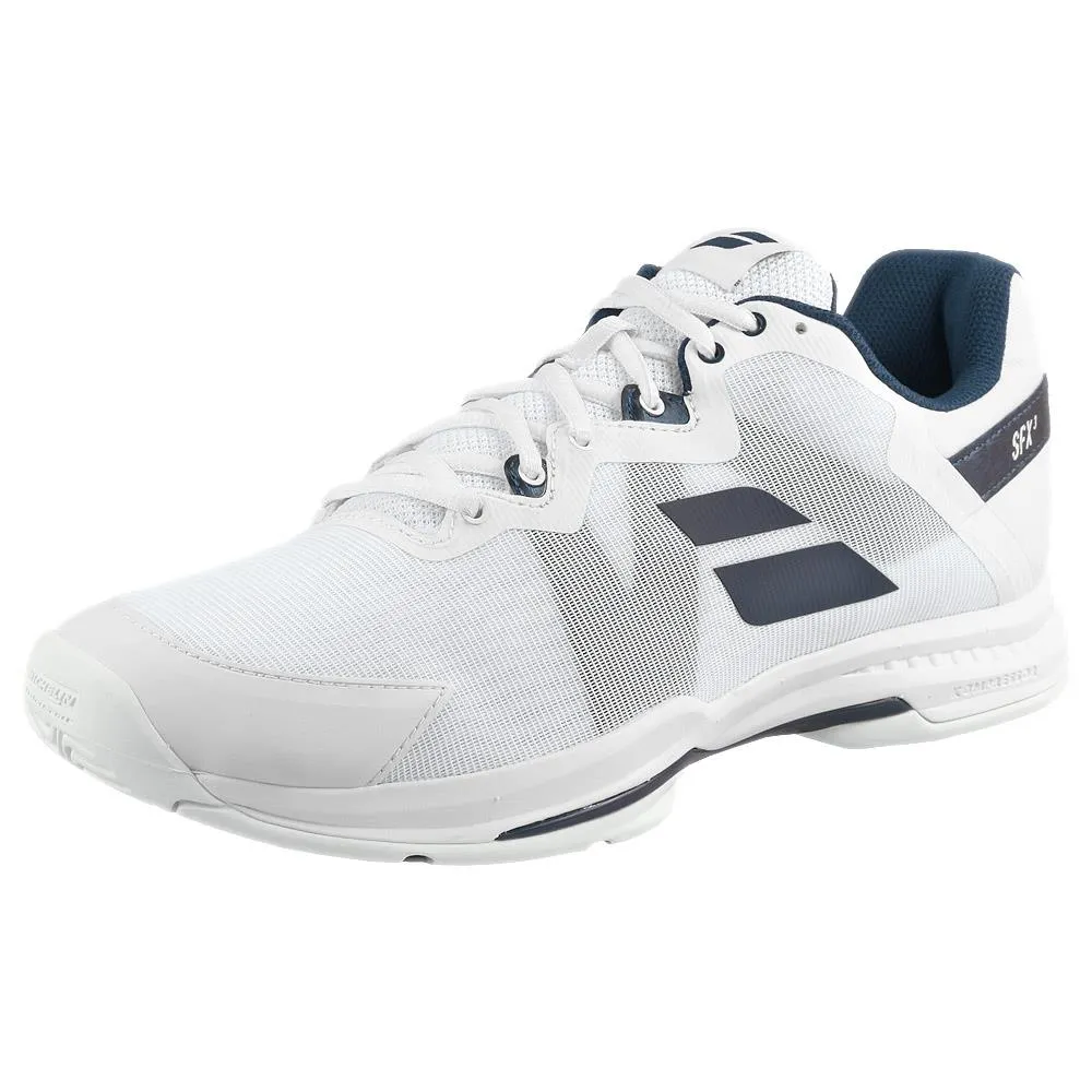 Babolat Men's SFX 3 - AC - White/Navy Stable Heel Counter Impact Resistant Foam