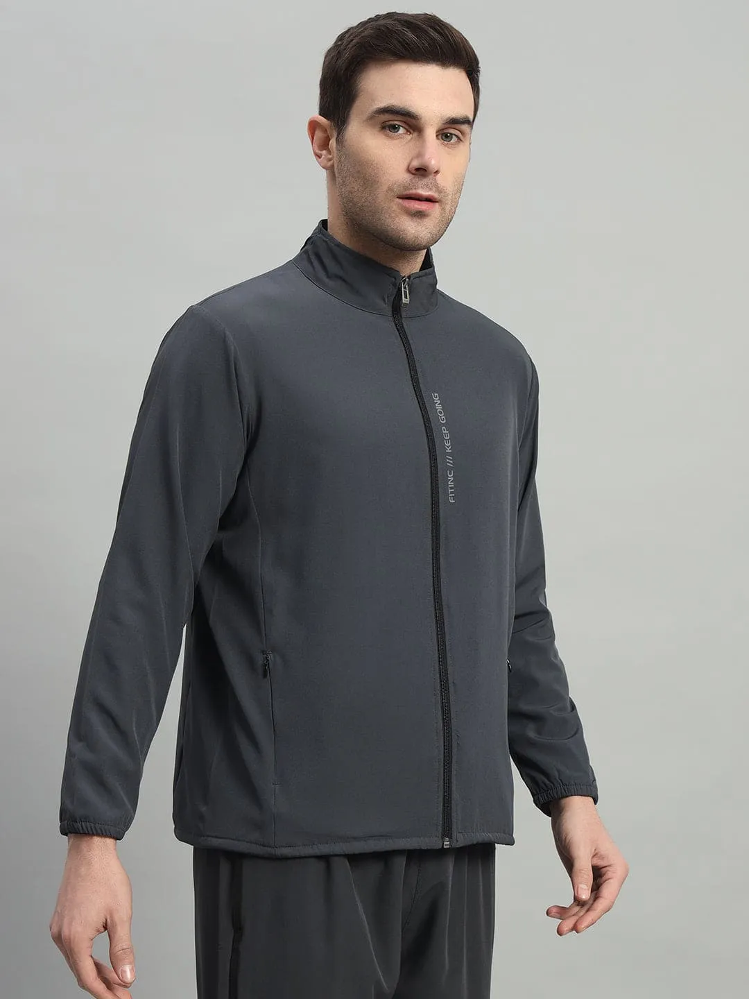 Sports Jacket with Concealed Zippers - Dark Grey DoubleLayered SmoothEdging