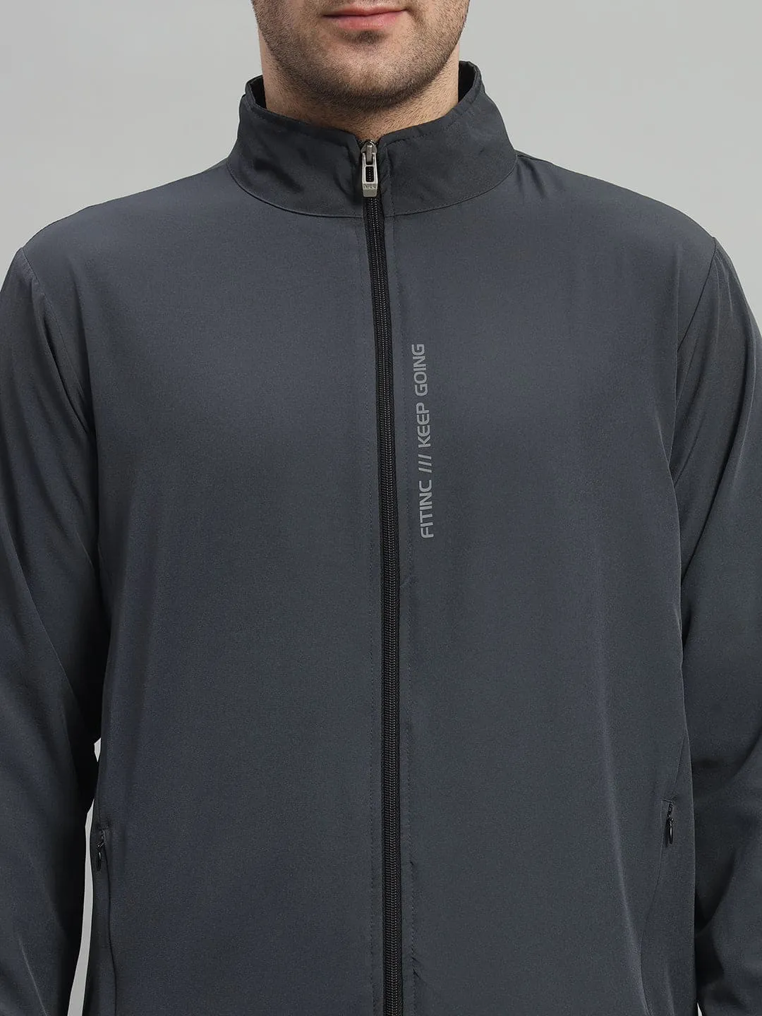 Sports Jacket with Concealed Zippers - Dark Grey Firm Leather HighVisibility