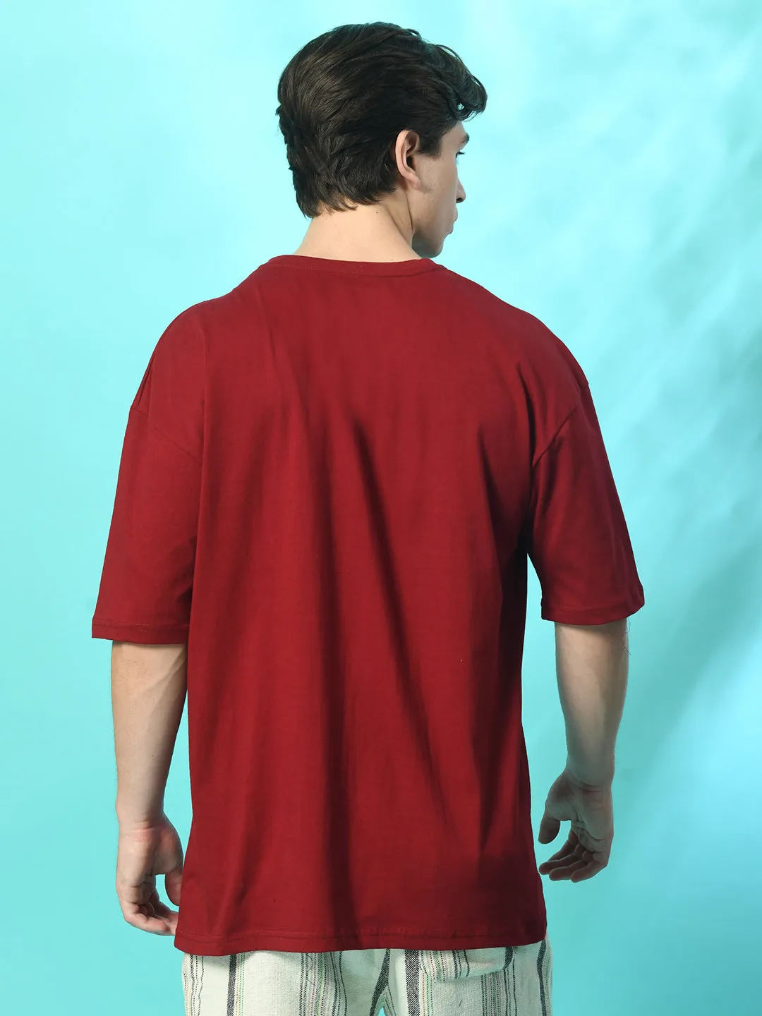 Day-to-Night Look Relaxed Oversized 100% Cotton Solid Tee ?C Maroon