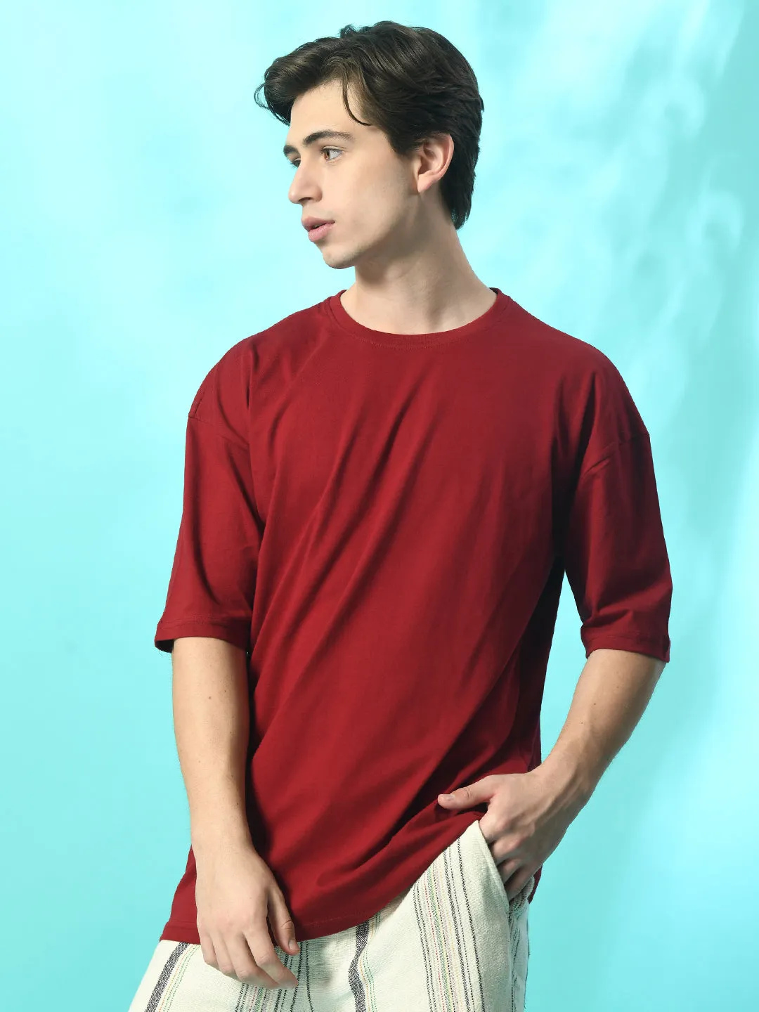 Light and Breezy Relaxed Oversized 100% Cotton Solid Tee ?C Maroon