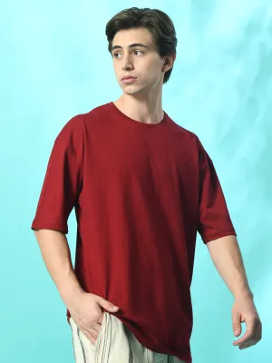 NoSideSeam Chill Comfort Wear Relaxed Oversized 100% Cotton Solid Tee ?C Maroon