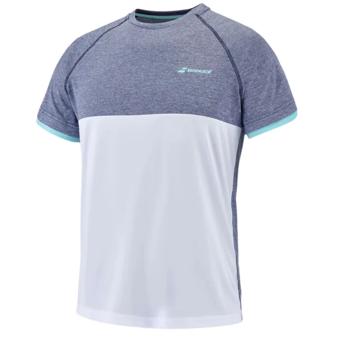Babolat Play Crew Neck  Men's Tee - White/Heather Blue Trendy Vibe