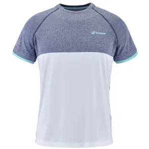 Babolat Play Crew Neck  Men's Tee - White/Heather Blue Stretch Knit