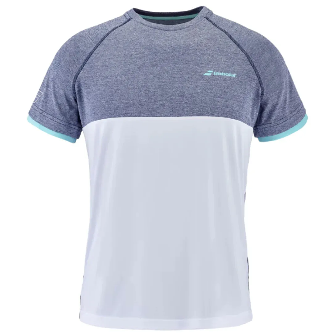 Babolat Play Crew Neck  Men's Tee - White/Heather Blue MoistureWicking Technology Camping practicality