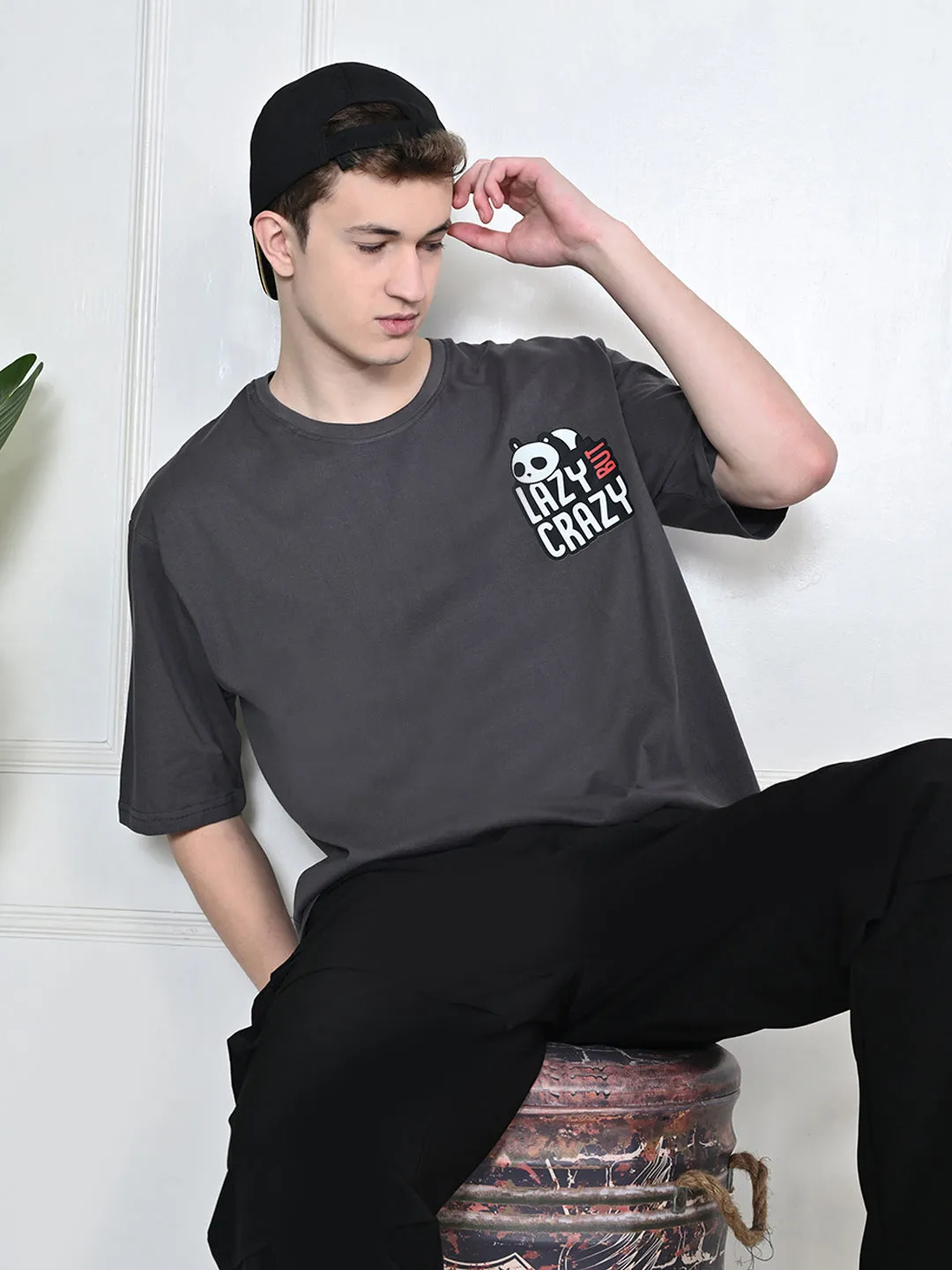 Everyday 100% Cotton Lazy Panda T-shirt ?C Charcoal Grey Ethically Sourced Material