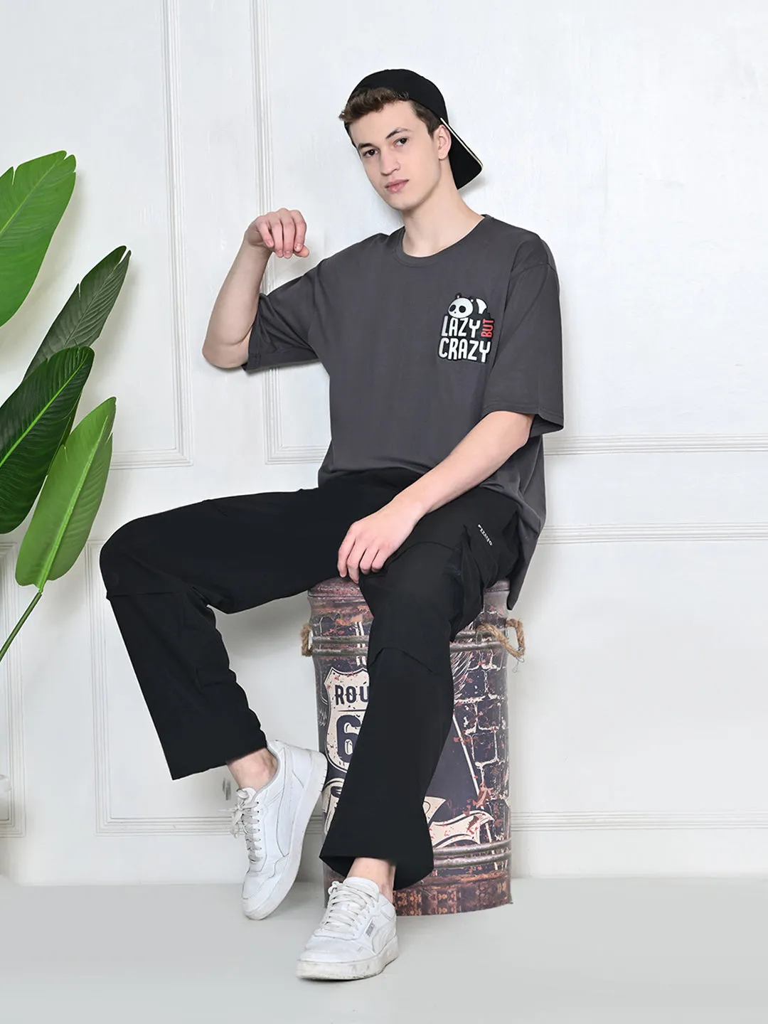Quick Layer Fit Everyday 100% Cotton Lazy Panda T-shirt ?C Charcoal Grey