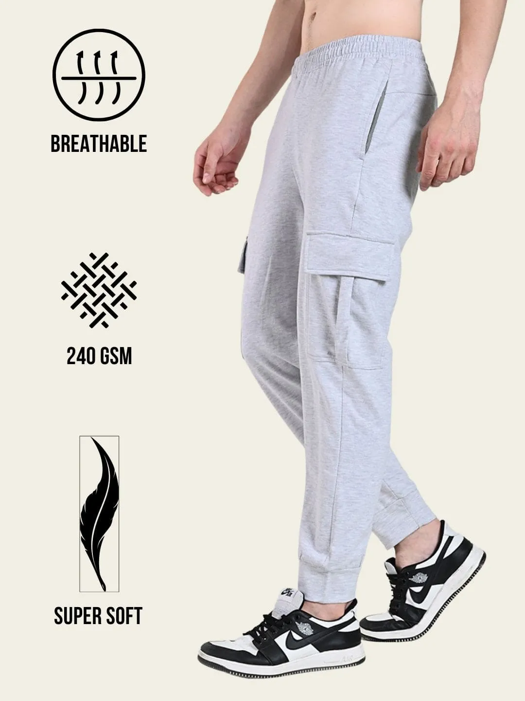 Utility Cargo Jogger with Pockets - Melange Grey Full Coverage