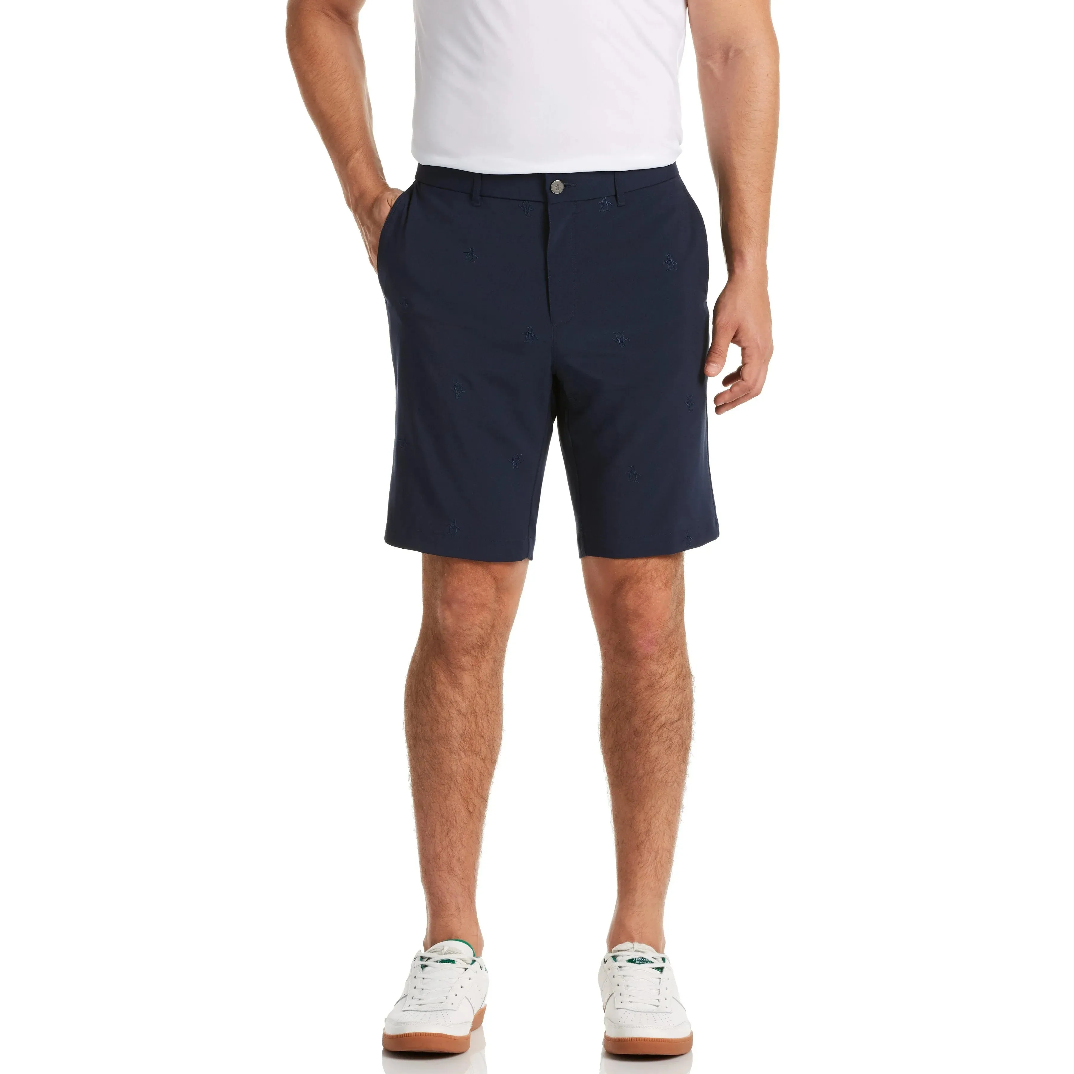 Easy Fit Design Breathable wear Original Penguin Mens Allover Embroidered Pete 9" Golf Short - BLACK IRIS
