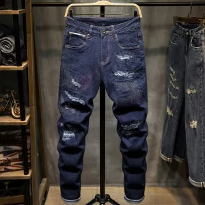 Classic Office Wear West Louis? Ripped Repair Patch Stretch Jeans