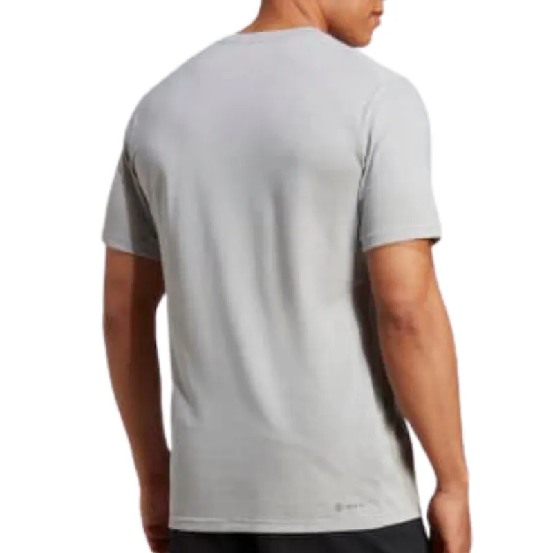 Adidas Medium Grey Heather / Black Train Essentials Feelready Logo Training Men Tennis Tee All-Weather Wear Ultra Soft Finish