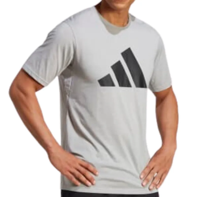V neck elegance Adidas Medium Grey Heather / Black Train Essentials Feelready Logo Training Men Tennis Tee
