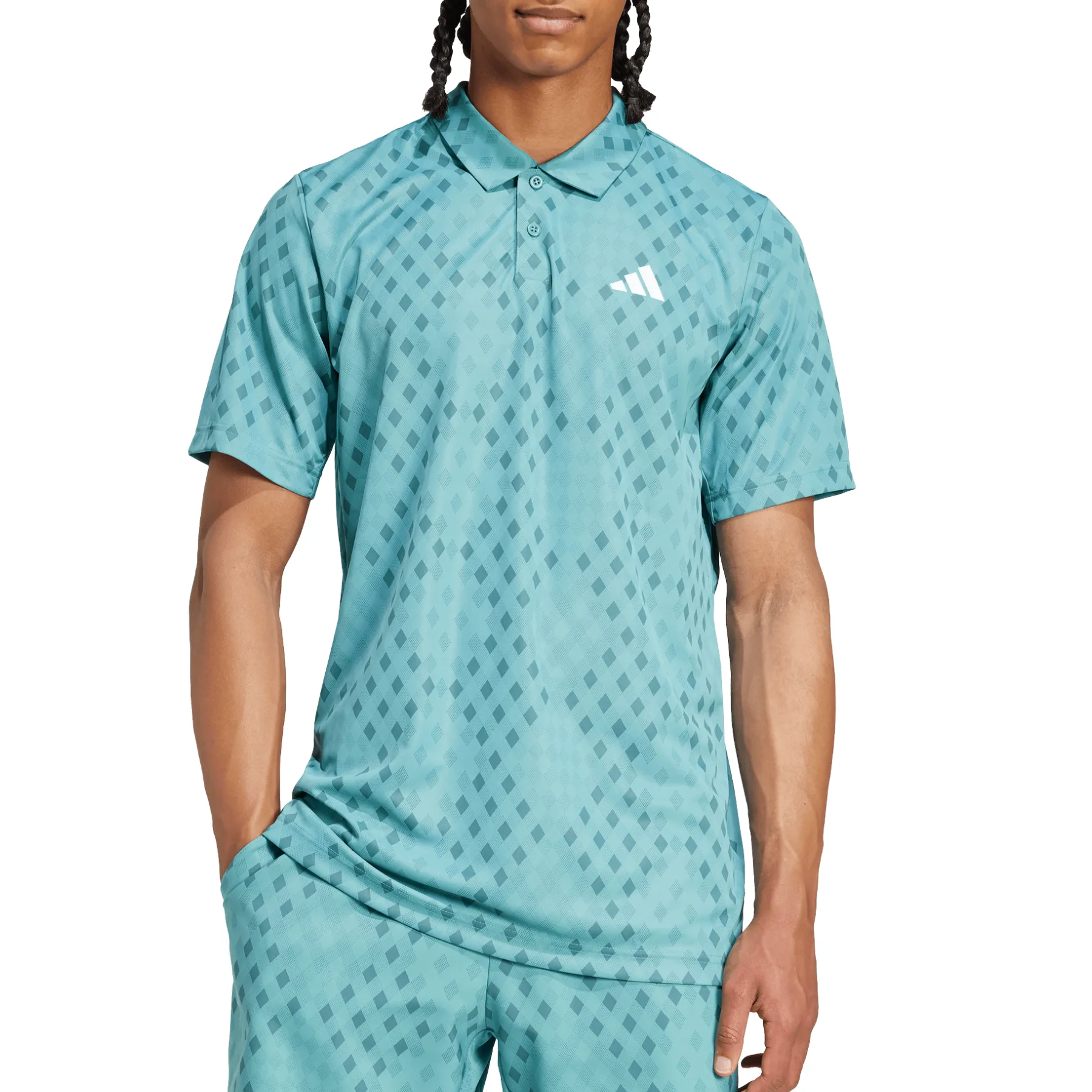 Comfortable Stretch Casual Elegance Adidas Club Tennis Climacool Graphic Mens Tennis Polo Shirt - Powder Teal/Preloved Teal