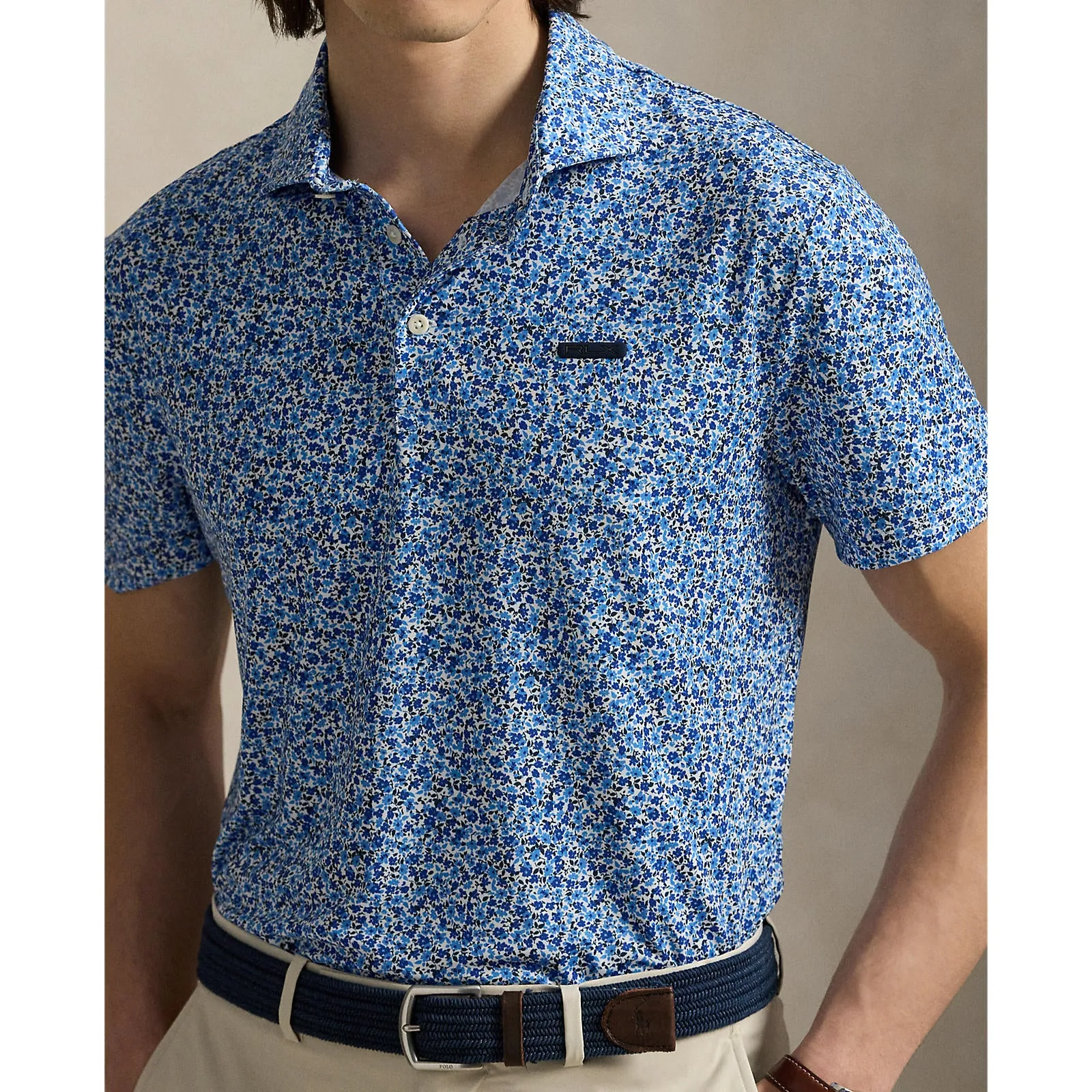 Casual Layer RLX Ralph Lauren Printed Lightweight Airflow Golf Polo Shirt - Savanna Floral Refined Navy Multi